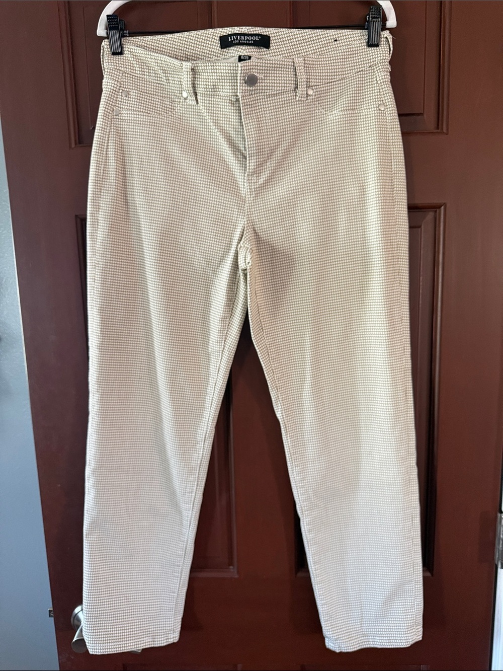 Liverpool Neutral Houndstooth Ankle Pants - Cream/Tan